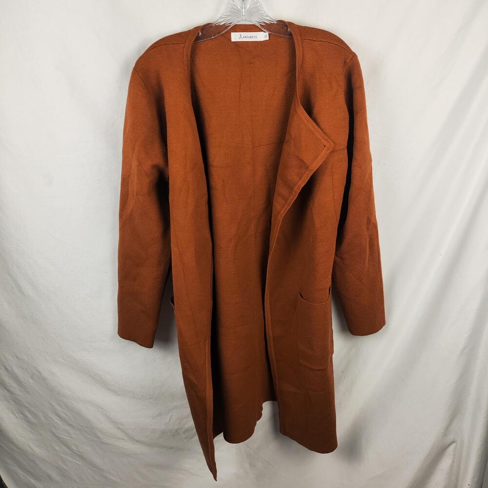 ANRABESS Sweater Cardigan Womens XXL Orange Open Front Long Knit Pockets Cozy